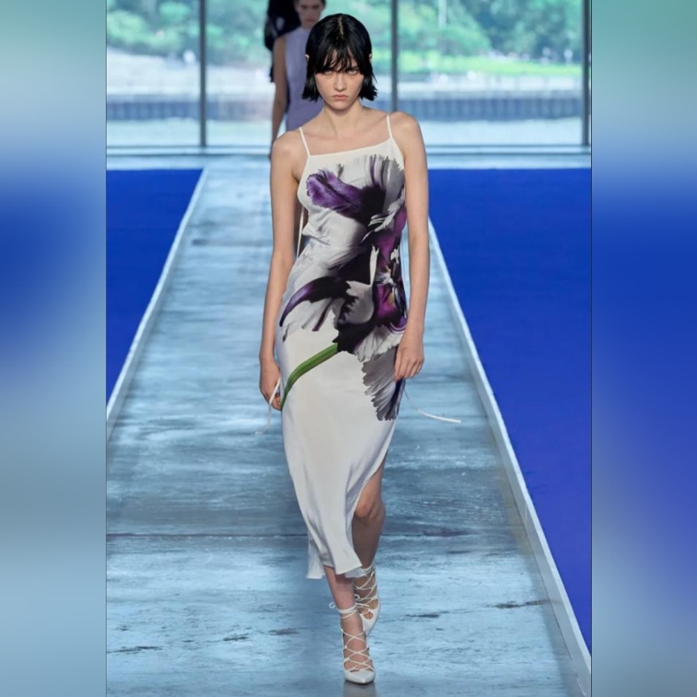 Jason Wu Collection Floral Open Back Silk Midi Dress Color: Chalk Size 2